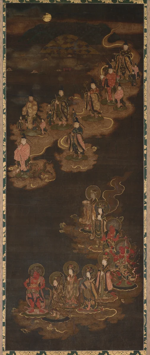 Descent of the Nine Luminaries and the Seven Stars at Kasuga by Unknown, painting, 1336-1392