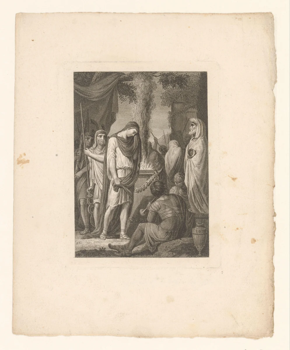 Germanicus bij een brandend offer op een altaar by Tommaso Piroli, print, 1779
