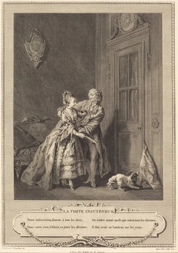 La visite inattendue by Nicolas Joseph Voyez; Sigmund Freudenberger, print, 1774