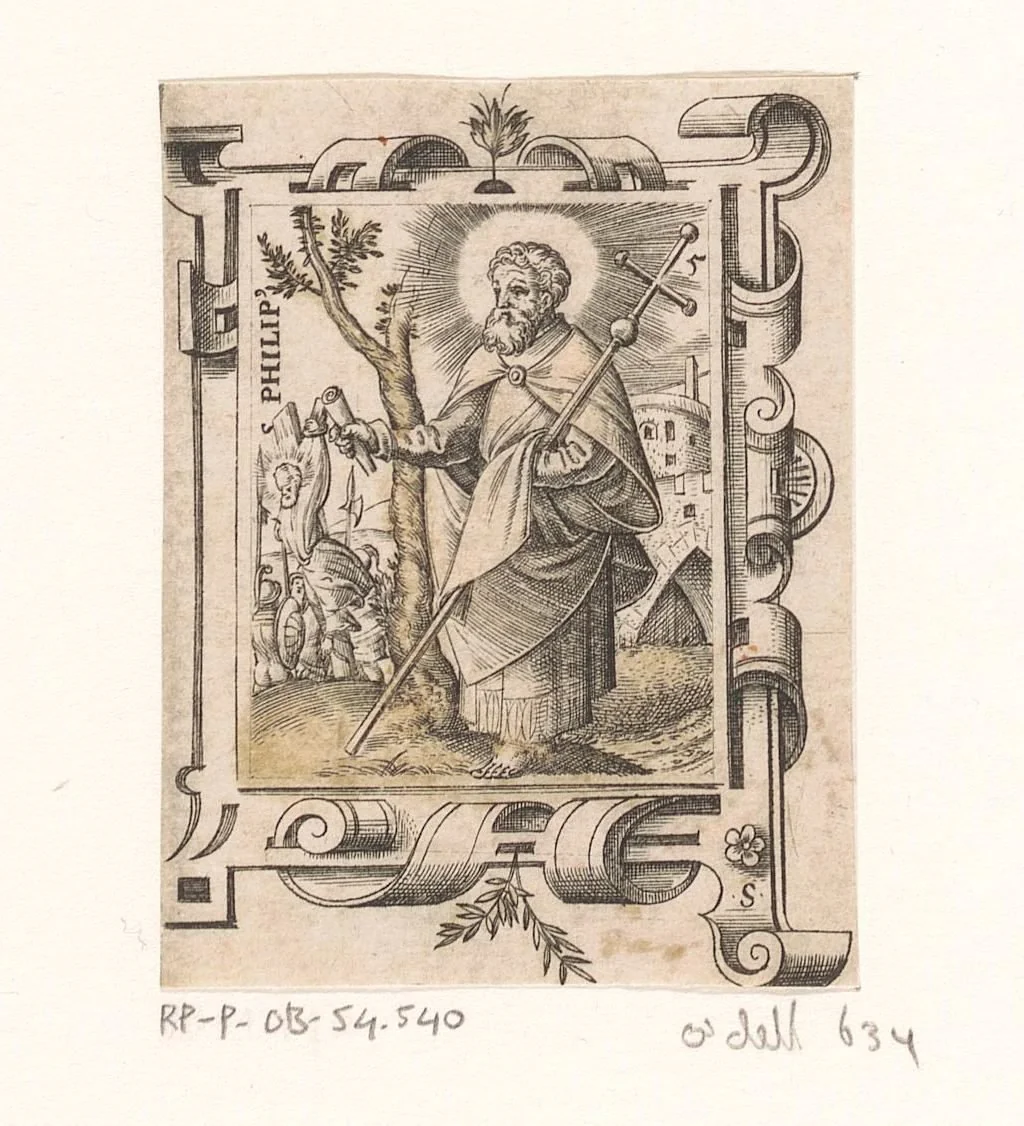 Heilige Filippus in een rolwerk omlijsting by Unknown, print, 1568