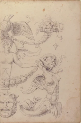 Drawing of a Grotesque after a 16th-century Decorative Relief by Filippo Cretoni, drawing, 1770-1830