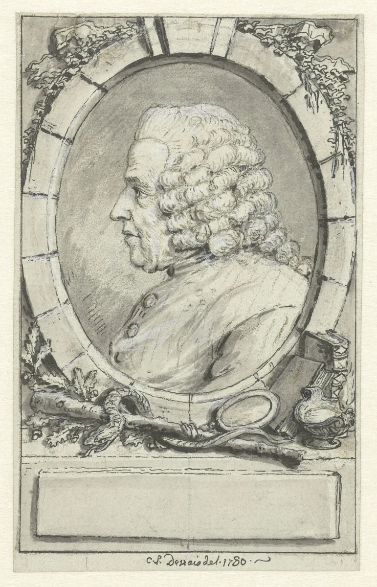 Medaillonportret van een man, in randwerk by Claude Louis Desrais, drawing, 1780