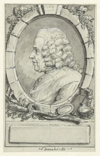 Medaillonportret van een man, in randwerk by Claude Louis Desrais, drawing, 1780