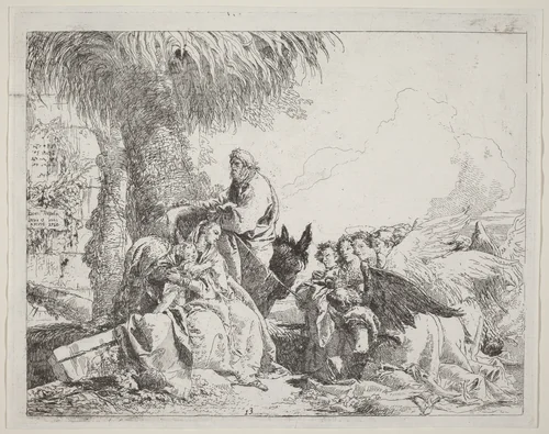 The Rest on the Flight, with Adoring Angels by Giovanni Domenico Tiepolo, print, 1750