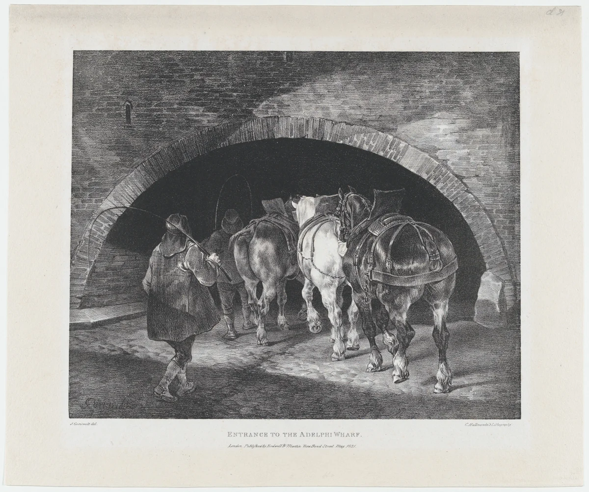 Entrance to the Adelphi Wharf by Théodore Gericault, print, 1821