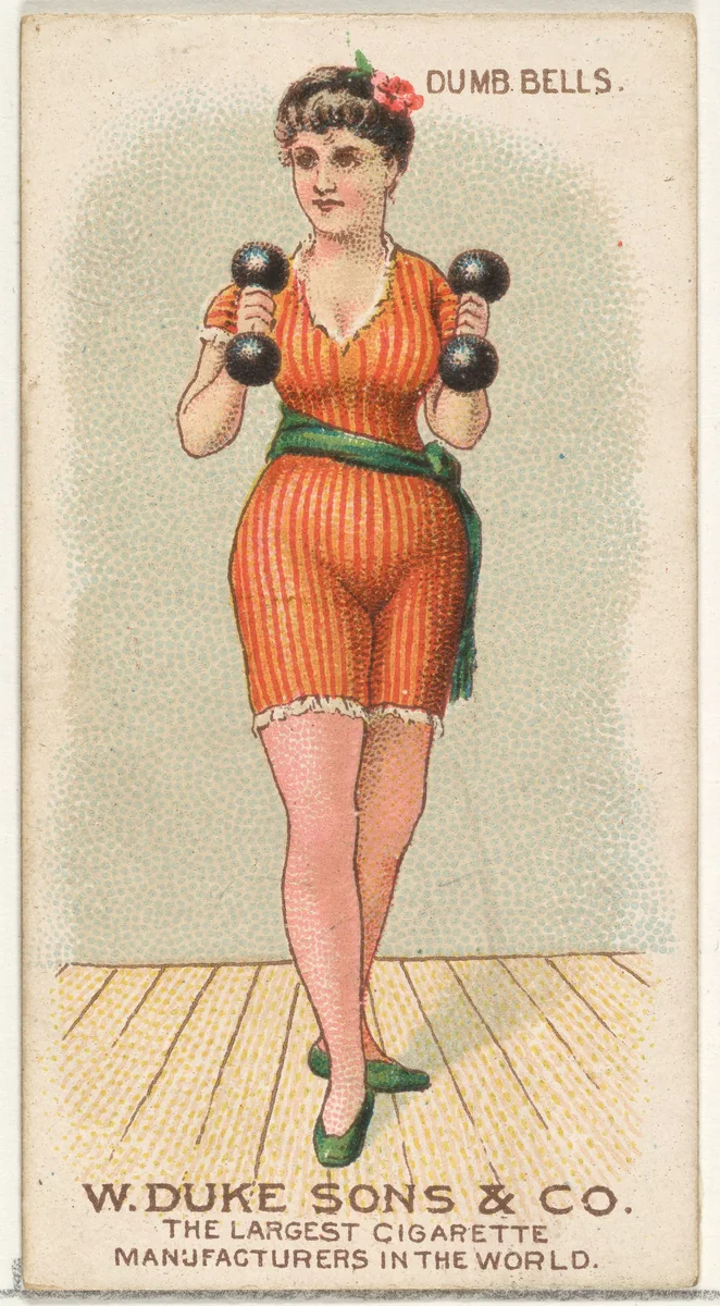 Dumb Bells, from the Gymnastic Exercises series (N77) for Duke brand cigarettes by W. Duke, Sons & Co., print, 1887