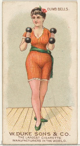 Dumb Bells, from the Gymnastic Exercises series (N77) for Duke brand cigarettes by W. Duke, Sons & Co., print, 1887