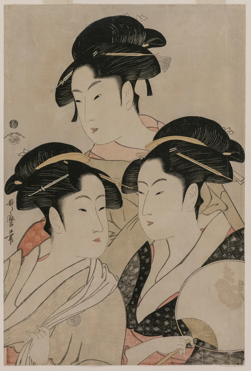 Tomimoto Toyohina, Takashimaya Ohisa, and Naniwaya Okita by Kitagawa Utamaro (喜多川歌麿), print, 1789-1799