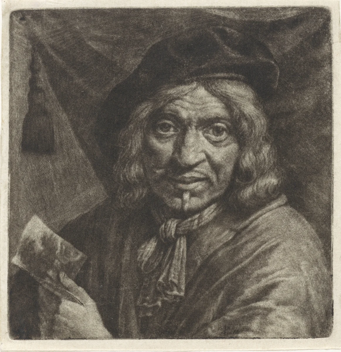 Zelfportret van Pieter Jansz. van Asch by Jan Verkolje, print, 1660-1693