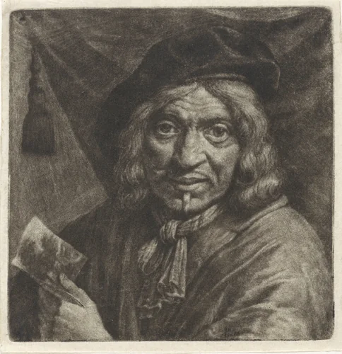 Zelfportret van Pieter Jansz. van Asch by Jan Verkolje, print, 1660-1693