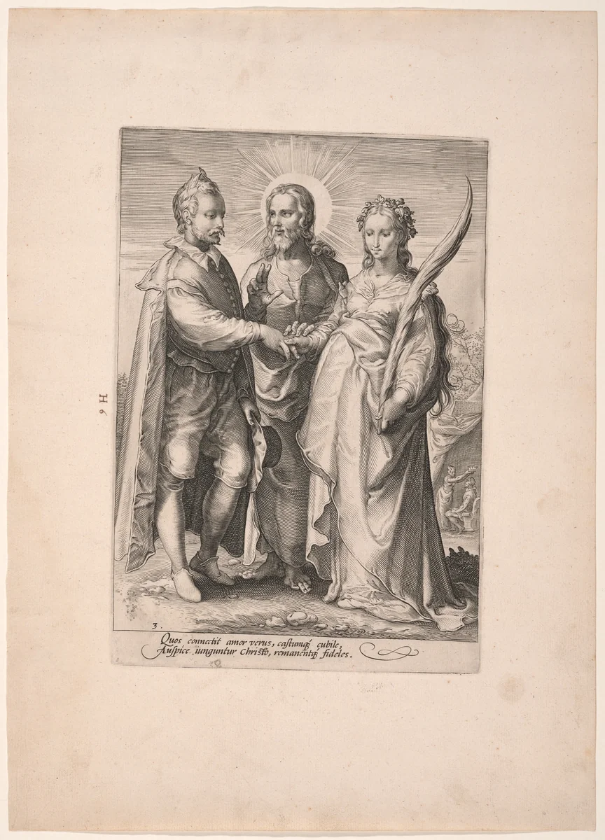Marriage for Spiritual Love, from Three Kinds of Marriages by Jan Saenredam, print, 1590-1600
