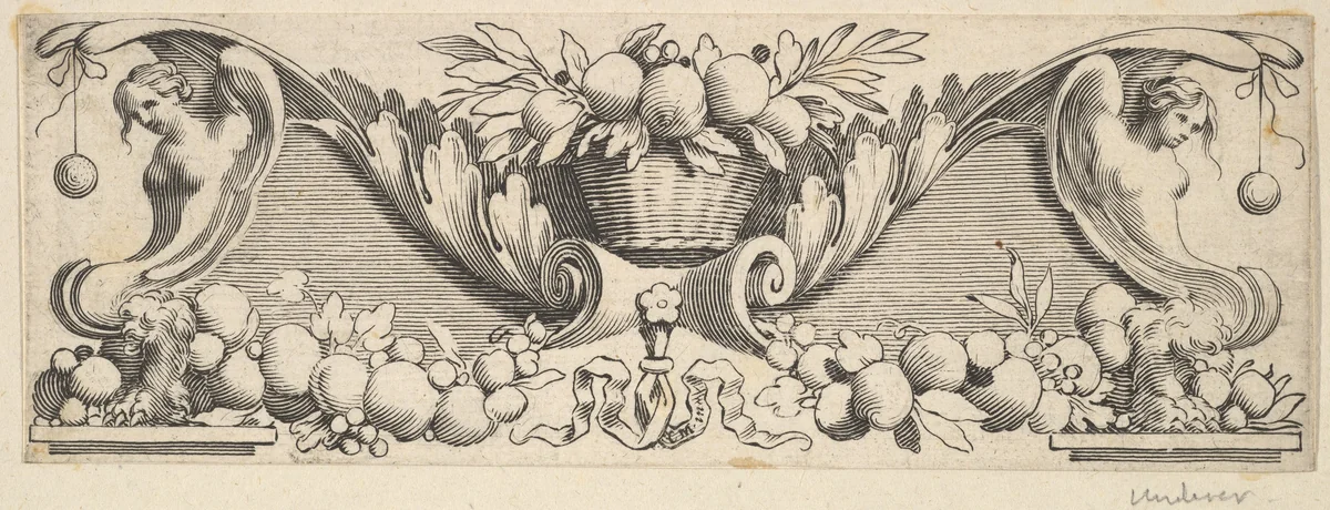 Headband: Basket of Fruit by Claude Mellan, print, 1600-1688
