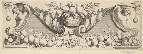 Headband: Basket of Fruit by Claude Mellan, print, 1600-1688