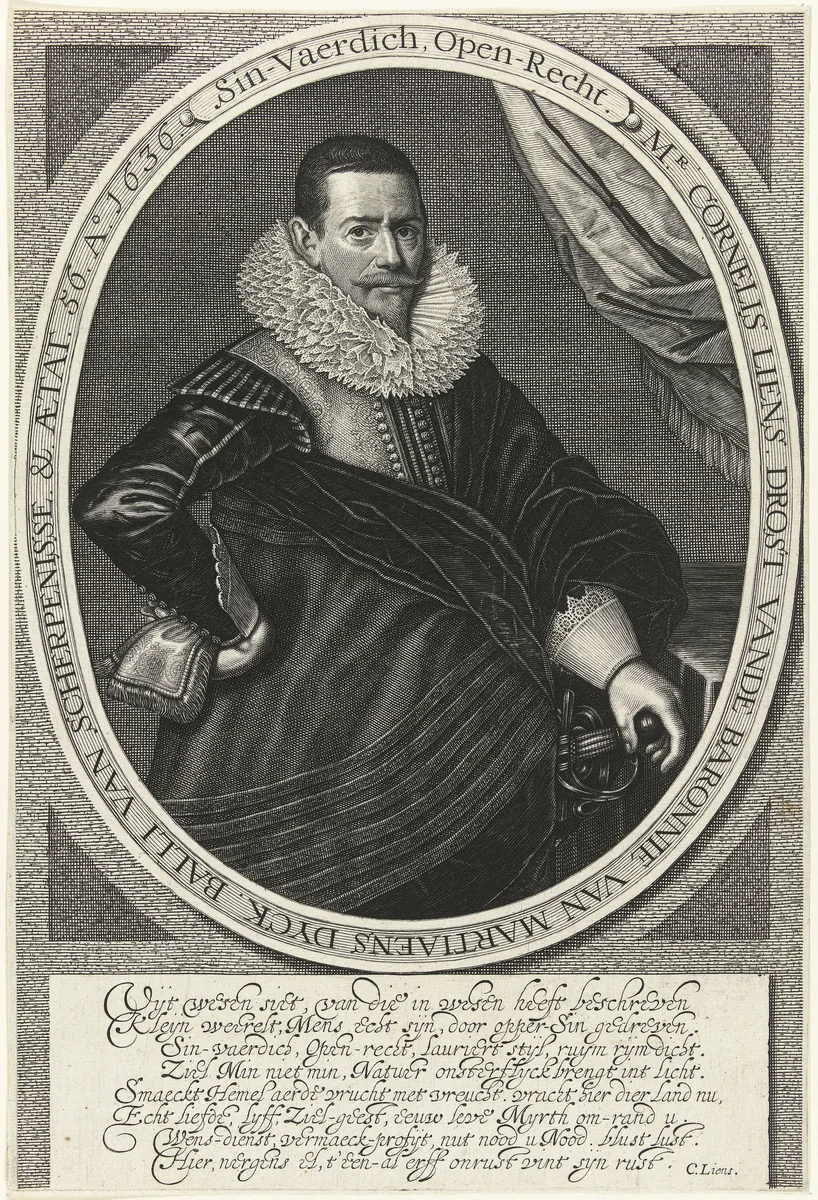 Portret van Cornelis Liens op 56-jarige leeftijd, by Willem Jacobsz Delff, print, 1636