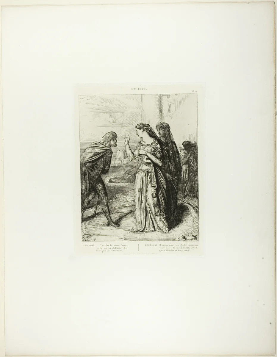 Therefore be Merry Cassio, plate 6 (act 3, scene 3) from Othello by Théodore Chassériau, print, 1844