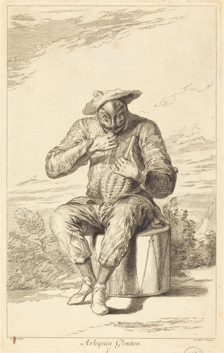 Arlequin Glouton by François Joullain, Claude Gillot, print, 1730
