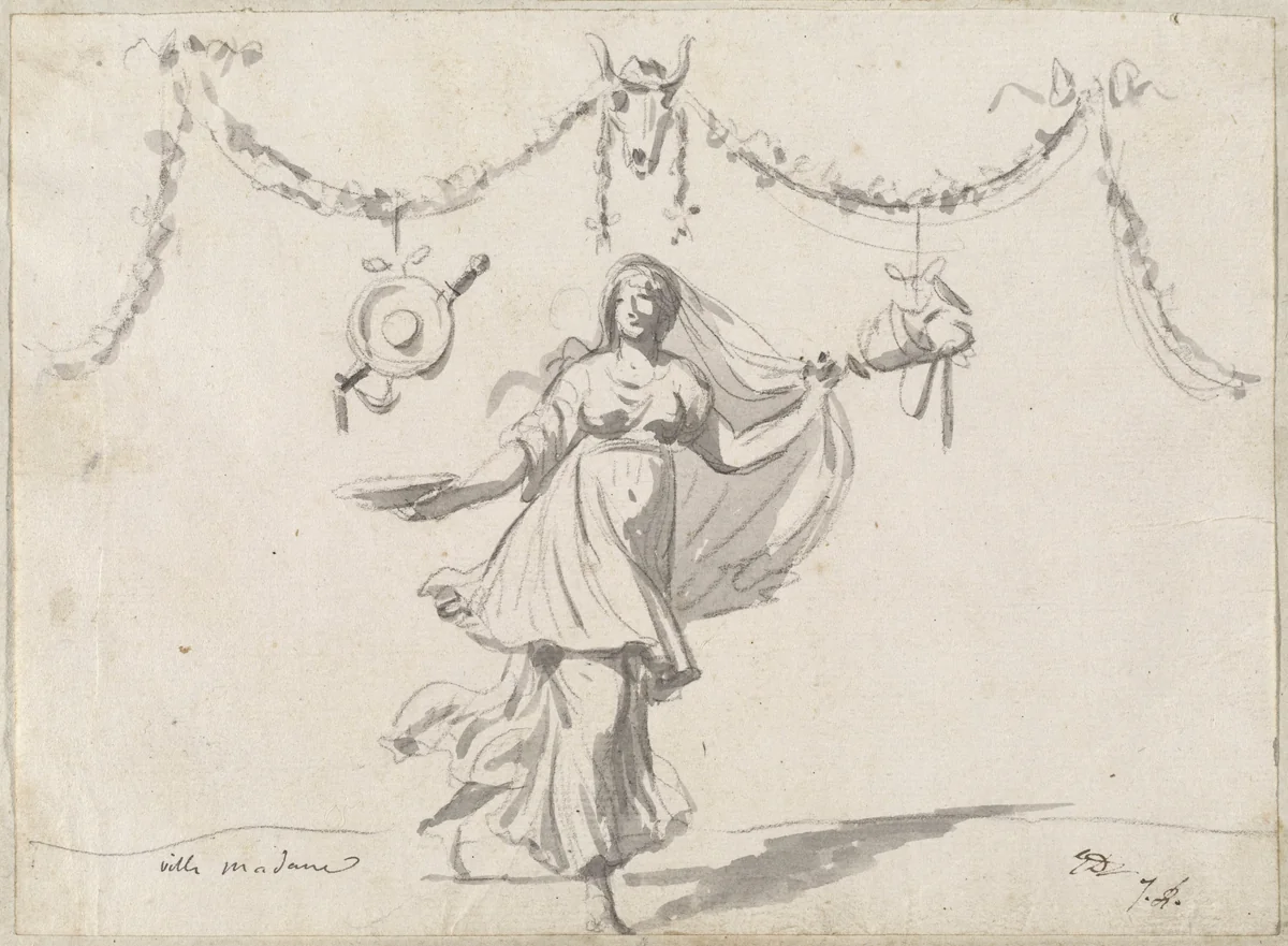 Ornament with a Woman in Ancient Dress by Jacques-Louis David, drawing, 1775-1780