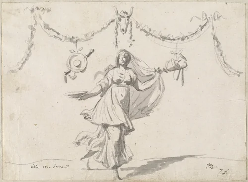 Ornament with a Woman in Ancient Dress by Jacques-Louis David, drawing, 1775-1780