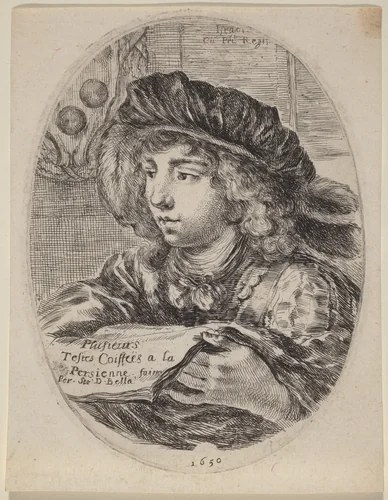 Title Page for "Plusieurs Testes Coiffées a la Persienne" by Stefano della Bella, print, 1650