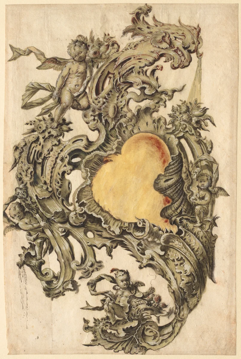 Cartouche with Putti by Franz Xaver Habermann, drawing, 1721-1796