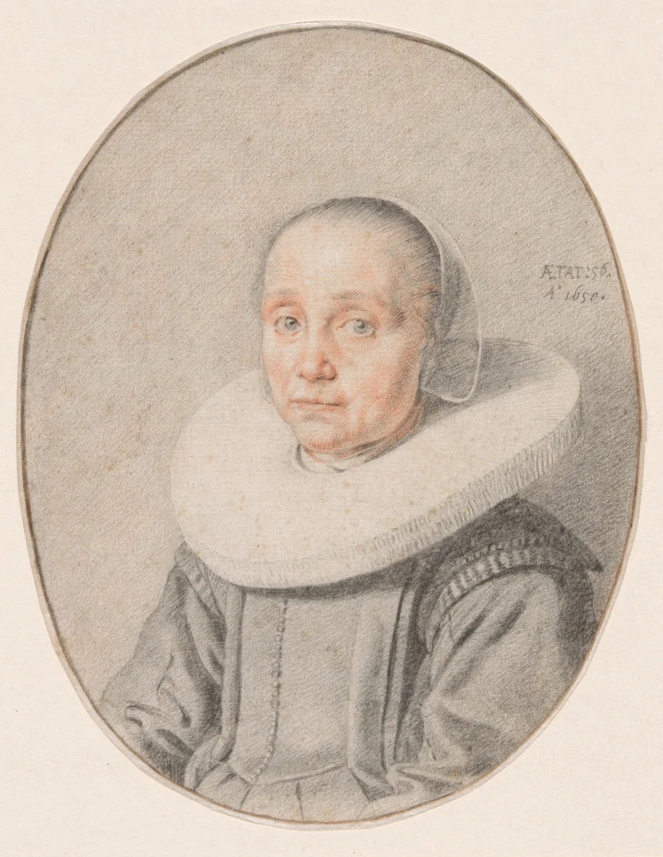 A Portrait of a Woman by Jan de Bray, drawing, 1650