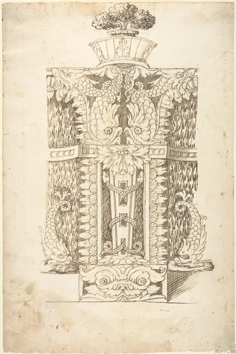 Design for a Wall Fountain by anonymous, drawing, 1550-1620
