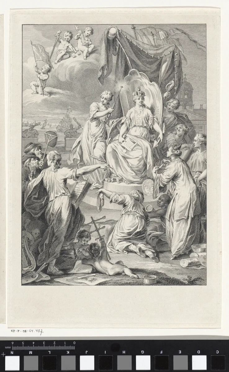Allegorie met de Amsterdamse stedenmaagd by Reinier Vinkeles, print, 1751-1816