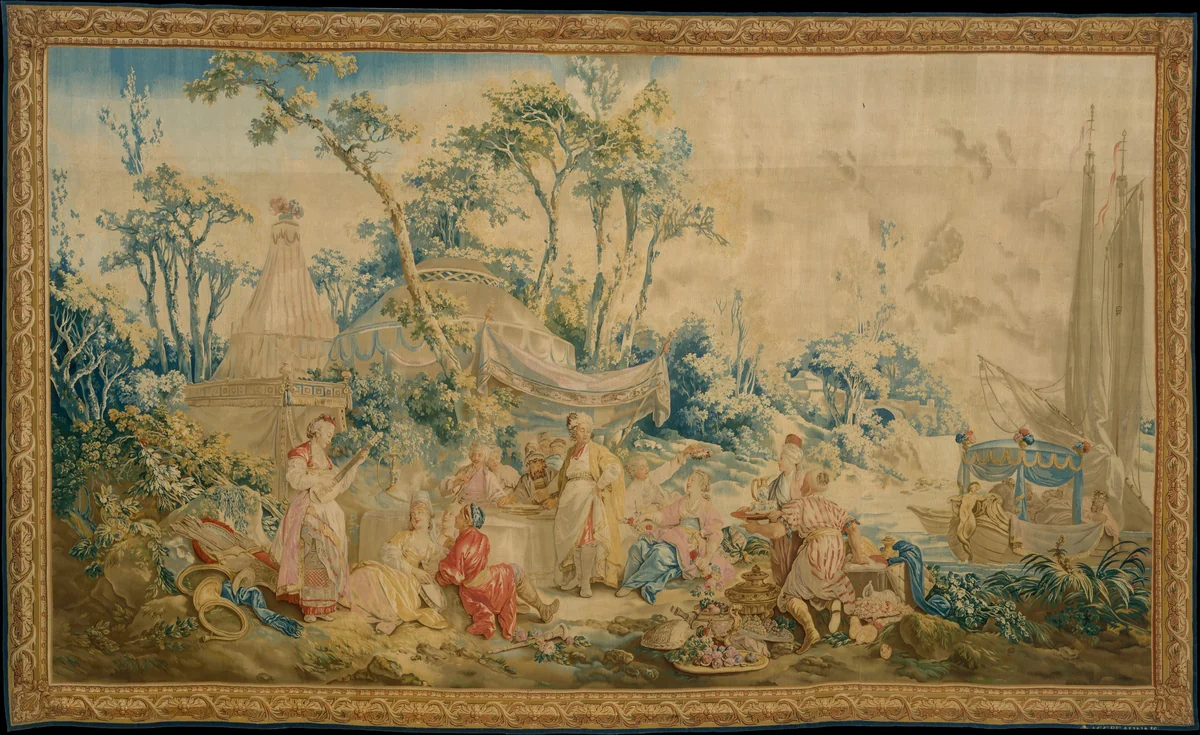 The Repast from the set of Russian Entertainments by Beauvais, textile, 1767-1772