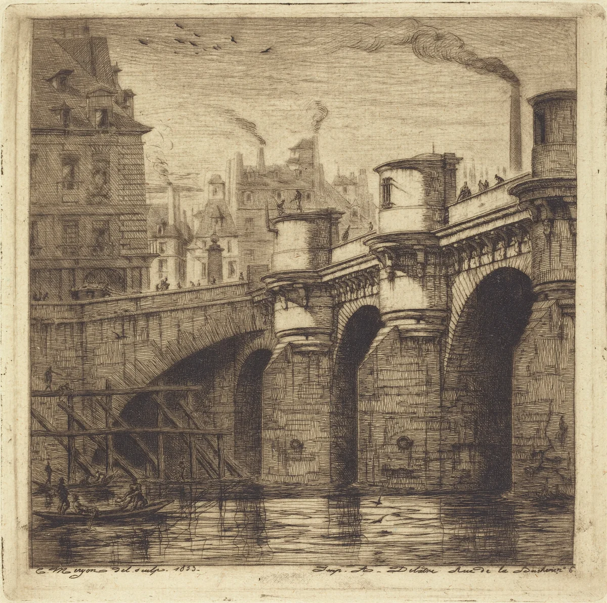 Le Pont Neuf, Paris by Charles Meryon; Auguste Delâtre, print, 1853