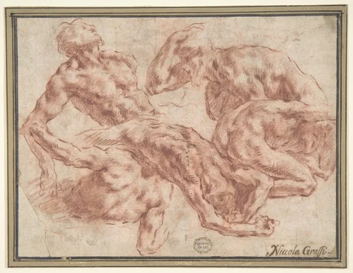 Studies of Nude Men by Nicola Grassi, drawing, 1682-1750