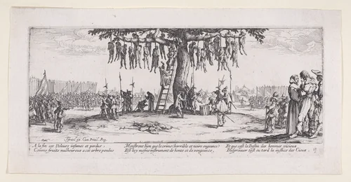 La Pendaison (The Hanging), from Les Misères et les Mal-Heures de la Guerre (The Miseries and Misfortunes of War), plate 11 by Jacques Callot, print, 1633