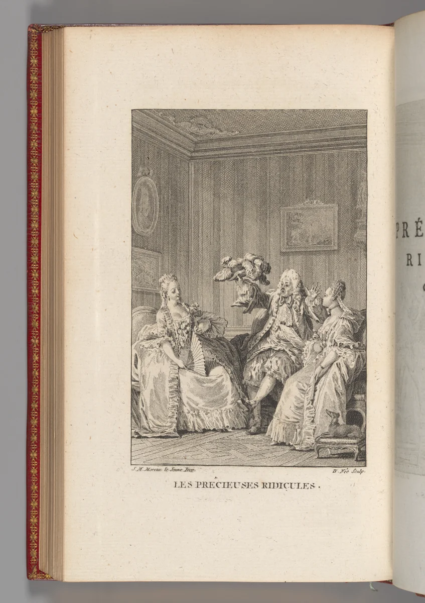 Volume I of Oeuvres de Molière, avec des remarques grammaticales, des Avertissimens et des Observations sur chaque Pièce par M. Bret. A Paris, Par la Compagnie des libraires associés. M.D.CC.LXXIII. by Jean Michel Moreau le Jeune, book, 1788
