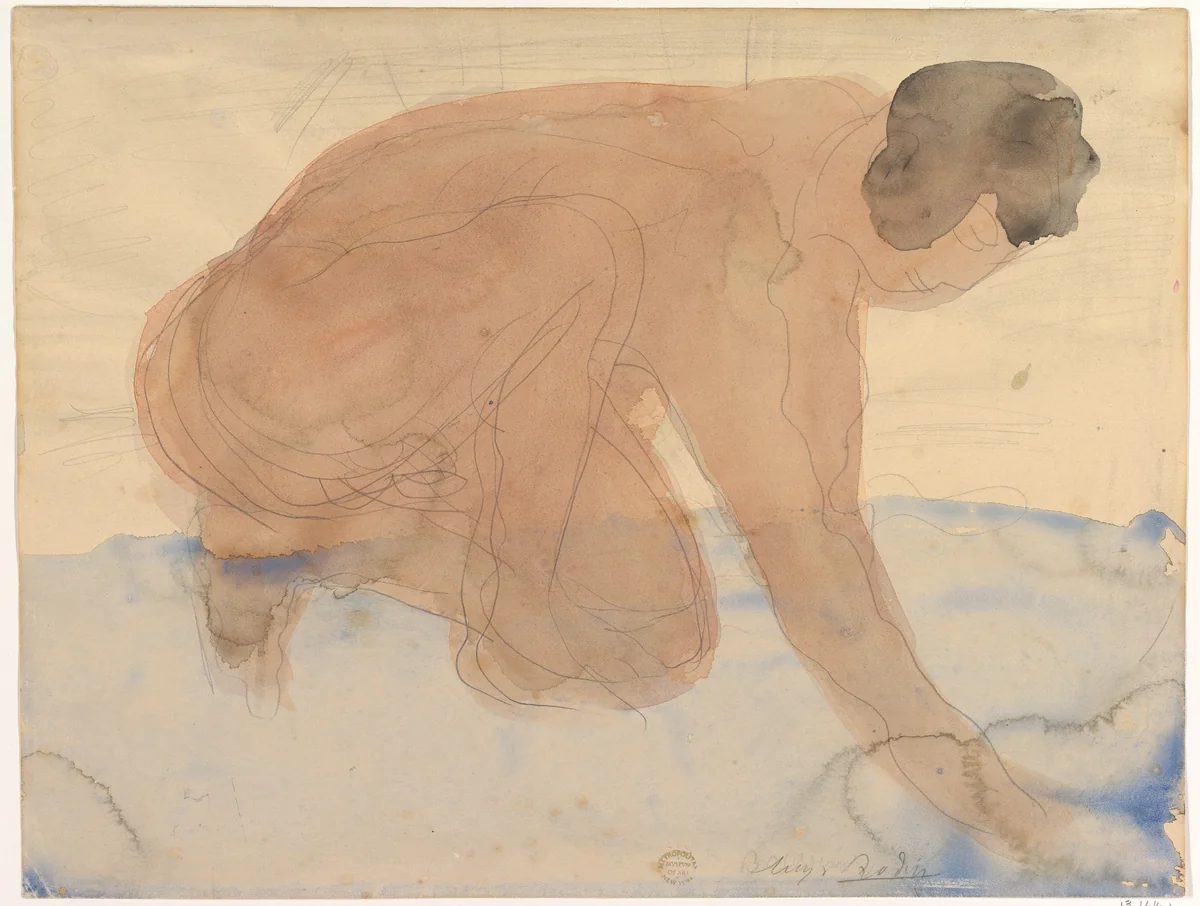 Nude Figure on Hands and Knees (Executioner) by Auguste Rodin, drawing, 1898-1900