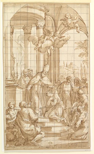 Saint Francis Renouncing His Worldly Goods by Luigi Garzi, drawing, 1696-1697
