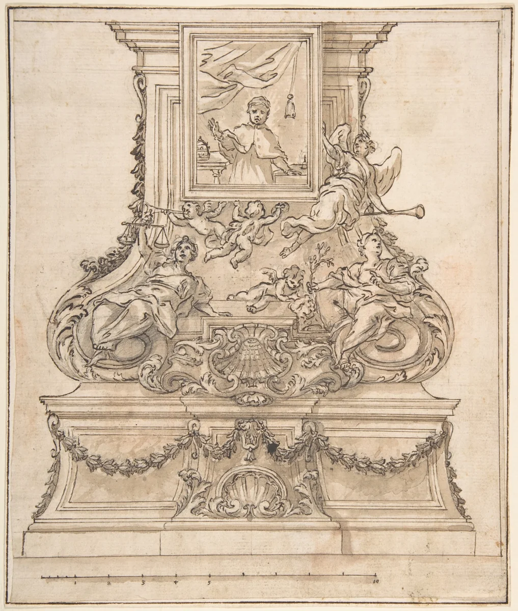 Design for the Base of a Candelabrum by anonymous, drawing, 1600-1699