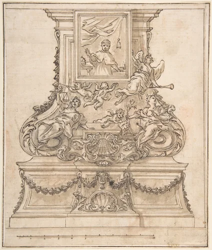 Design for the Base of a Candelabrum by anonymous, drawing, 1600-1699