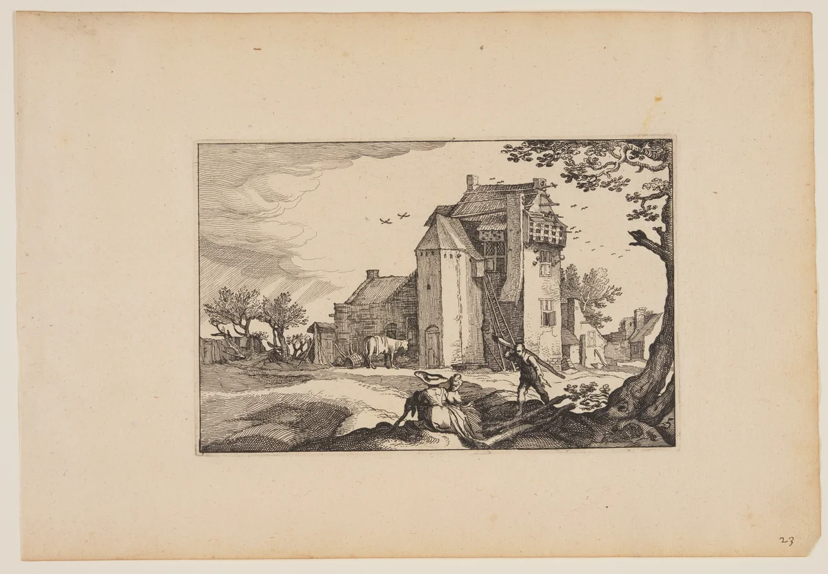 Farmhouse with Dovecotes, from Landscapes (Verscheyden aerdige Lanthuysen...) by Claes Jansz Visscher, print, 1620