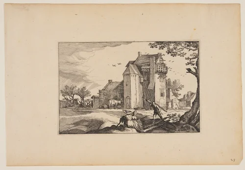 Farmhouse with Dovecotes, from Landscapes (Verscheyden aerdige Lanthuysen...) by Claes Jansz Visscher, print, 1620