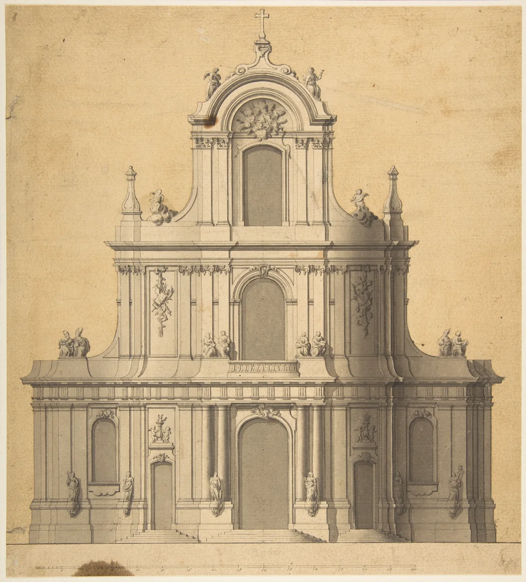 Elevation of West Façade of a Church by anonymous, drawing, 1700-1799