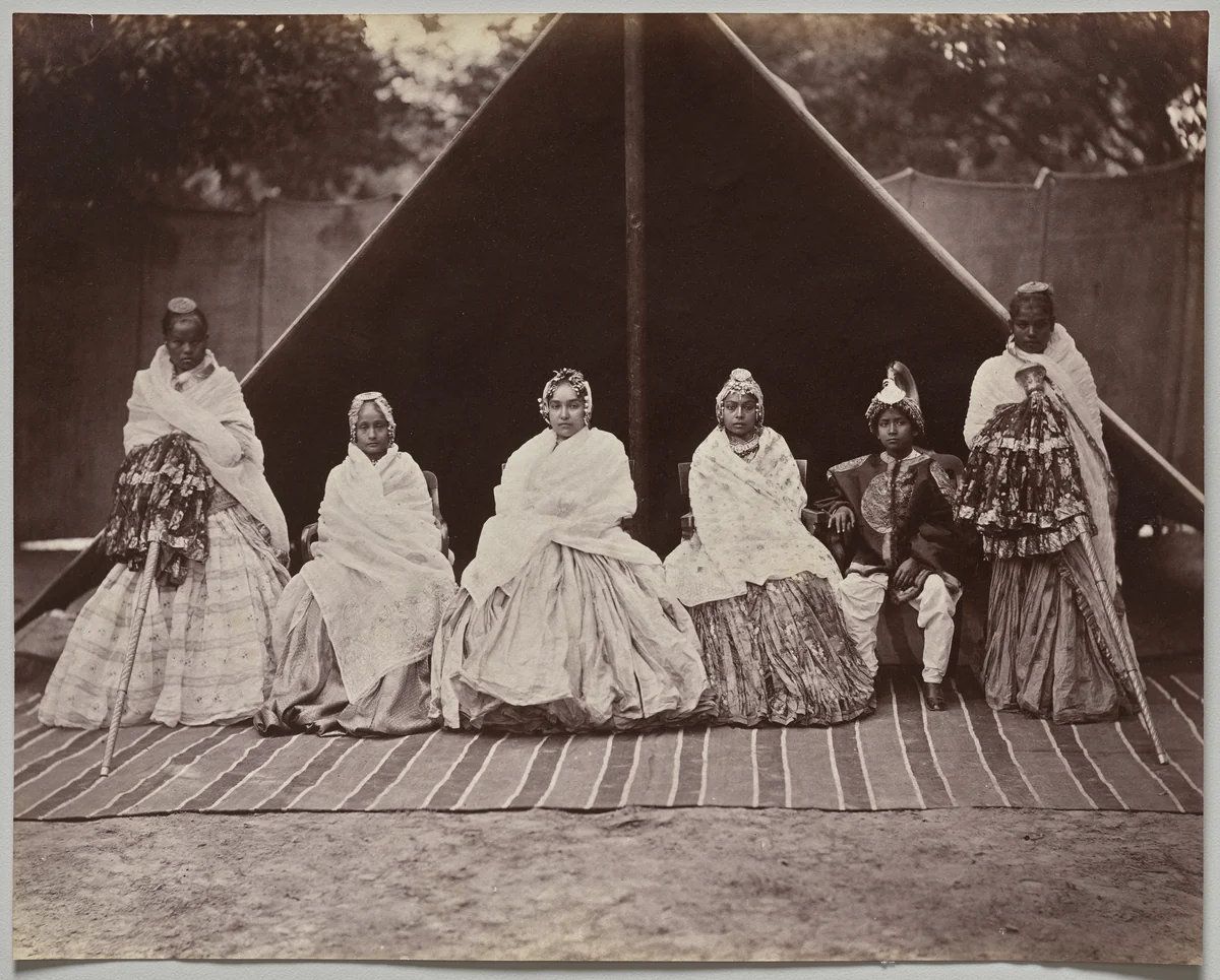 Three of Sri Tung Bahadur's Favorite Wives and His Youngest Son by Bourne & Shepherd, photograph, 1865-1875
