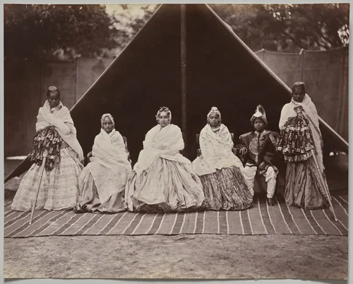 Three of Sri Tung Bahadur's Favorite Wives and His Youngest Son by Bourne & Shepherd, photograph, 1865-1875