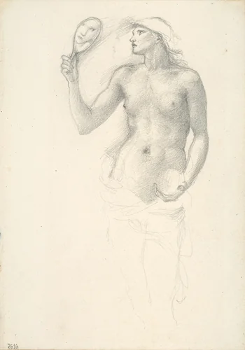 Semi-Nude Female Figure with Mirror in Right Hand by Edward Burne-Jones, drawing, 1868-1883