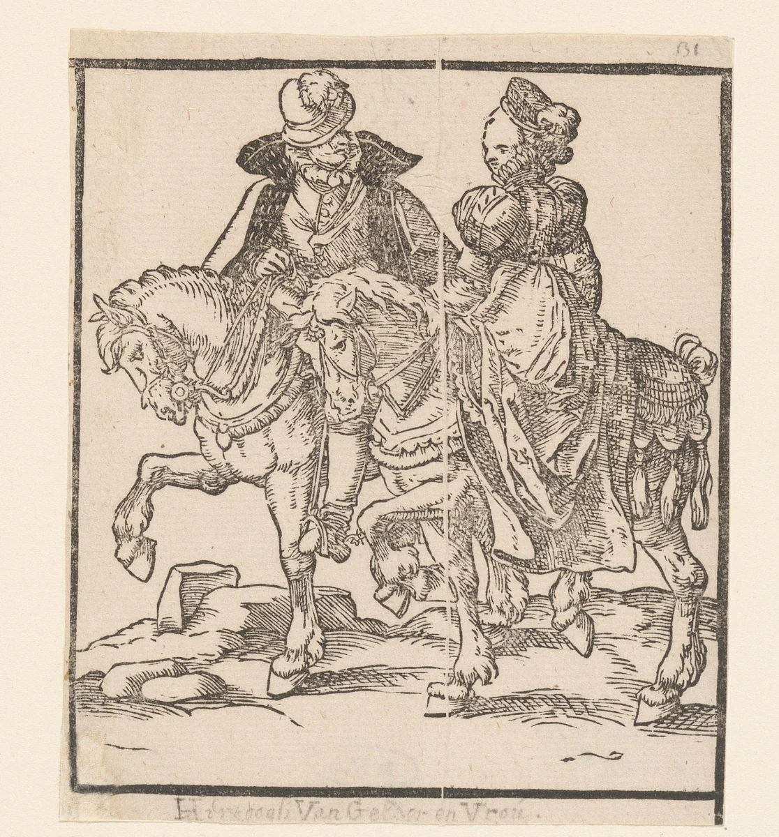 Man en vrouw te paard by anonymous, print, 1580