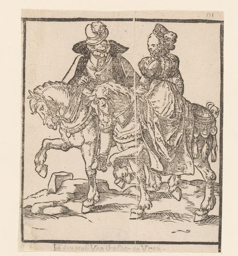 Man en vrouw te paard by anonymous, print, 1580
