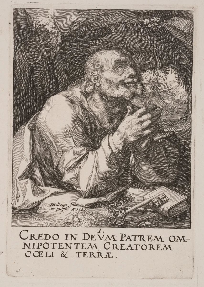 St Peter, from Christ, the Apostles and St Paul with the Creed by Hendrick Goltzius, print, 1589