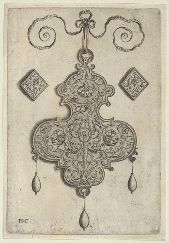 Design for the Verso of a Pendant with Three Large Flowers by Jan Collaert, print, 1530-1573