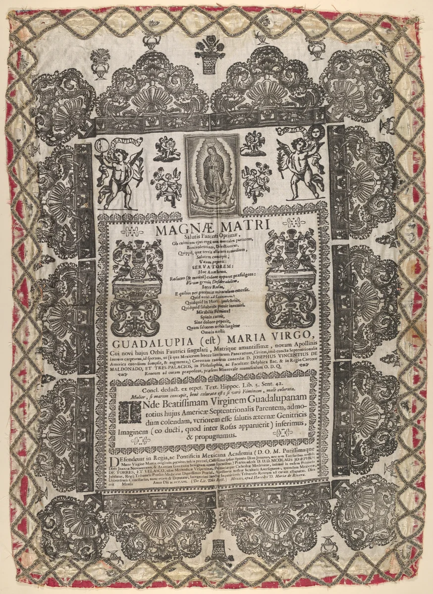 Thesis Proclamation of José Vicente Maldonado y Trespalacios, dedicated to the Virgin of Guadalupe by Baltasar Troncoso y Sotomayor, print, 1756