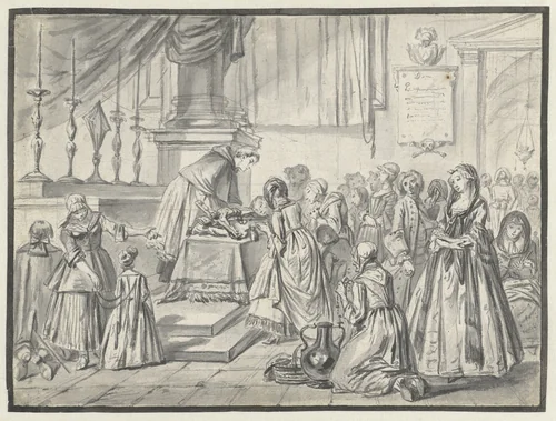 Kerkelijke scène met kruisverering op Goede Vrijdag by Charles Parrocel, drawing, 1700-1724