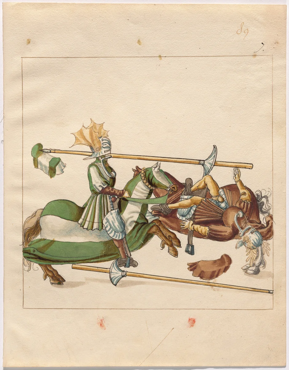 Mock Joust of War with Flying Shields and Without Bevors by German 16th Century, drawing, 1515