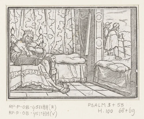 David schrijft psalmen by Hans Holbein, print, 1538